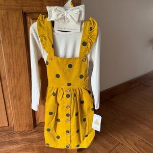 Blueberri Boulevard Jumper 3 Piece Dress Set Girls Size 6 Mustard Polka Dot Fall